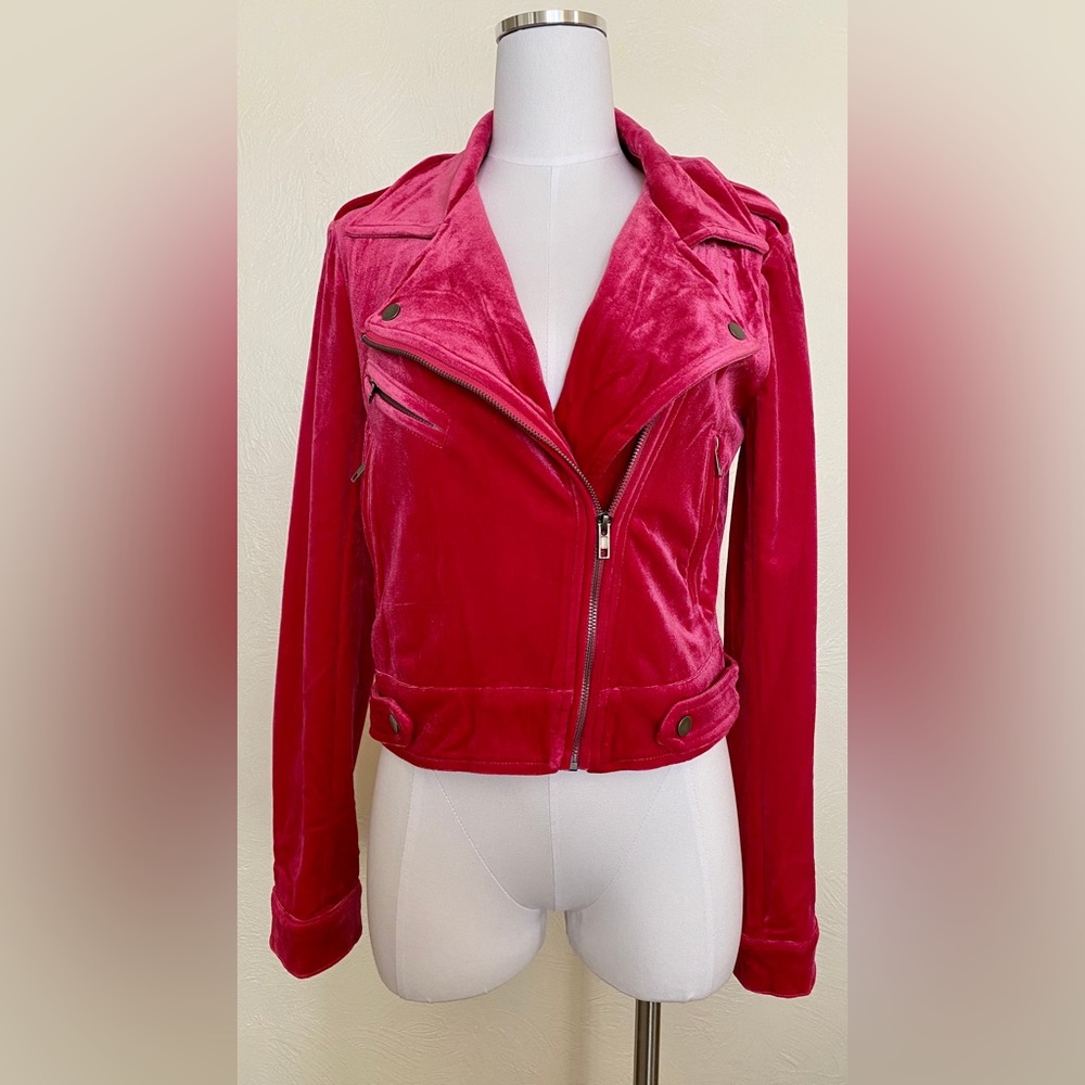 NWT Fate Tiff Magenta Velvet Moto Jacket, Medium - Picture 5 of 7